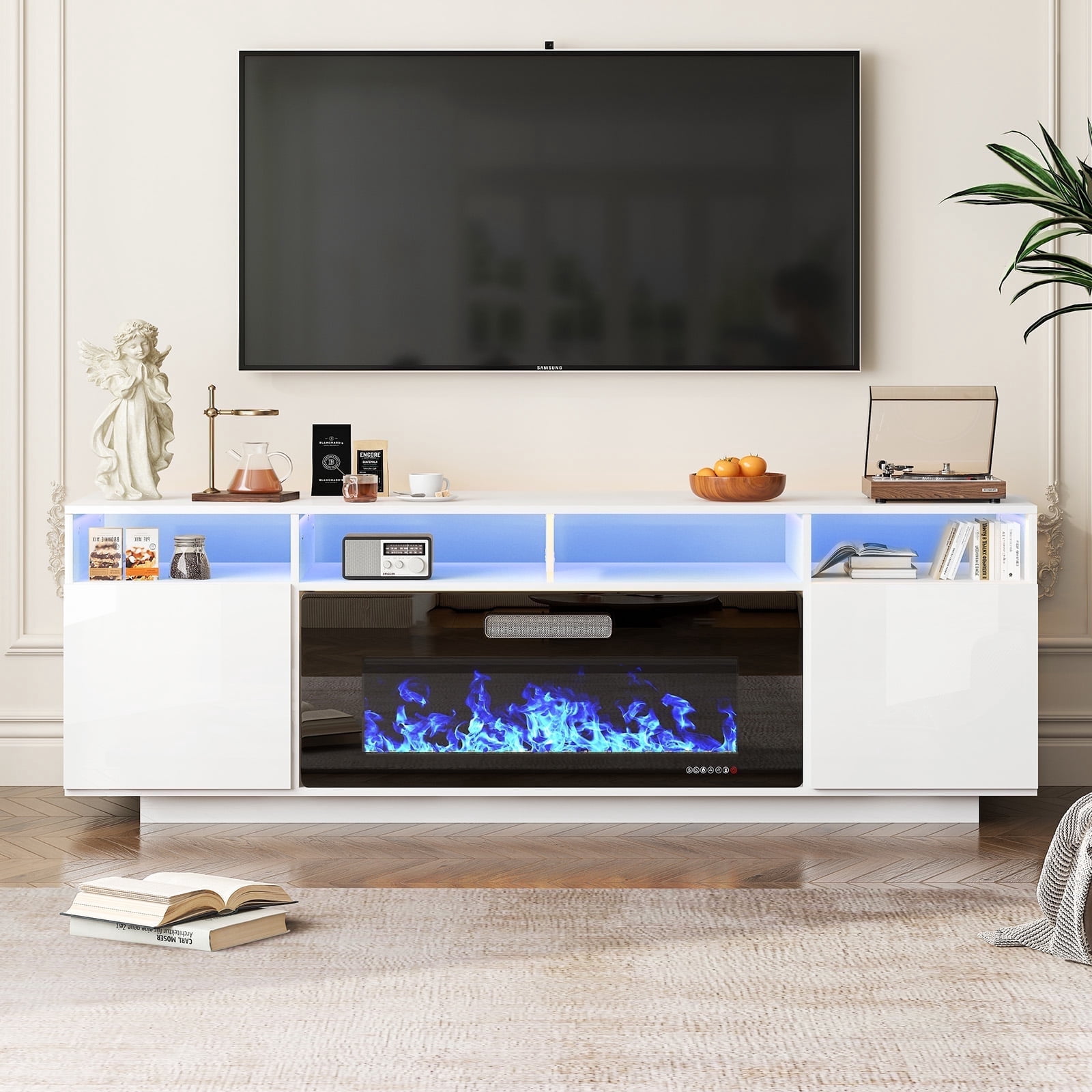TABU 70" Fireplace TV Stand with 36" Fireplace,Entertainment center with Fireplace for TVs up to 80",White