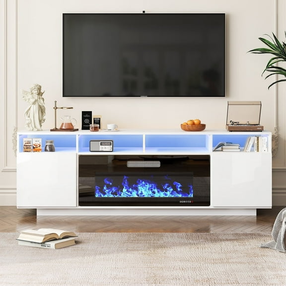 TABU 70" Fireplace TV Stand with 36" Fireplace,Entertainment center with Fireplace for TVs up to 80",White