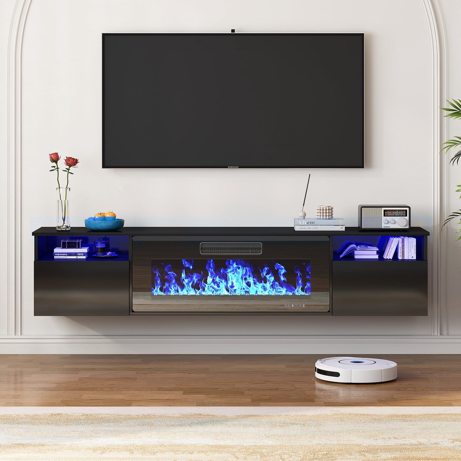 TABU 70" Floating Fireplace TV Stand,Wall Mounted TV Stand with ...