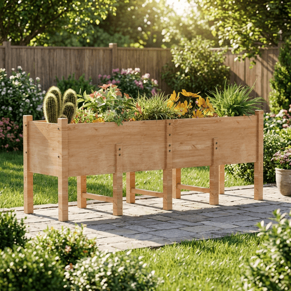 TABU 86" Raised Garden Bed, Wood Elevated Planter Box with Drainage Holes&Legs, Outdsoor Planter Box for Vegetables,Flower&Herb