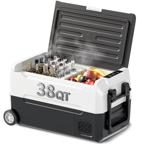 TABU 38QT(35L) Electric Cooler,12V Portable Car Refrigerator with Dual Zone,Independent Temperature Control,Black