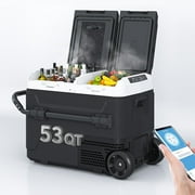 TABU 53QT(50L) Electric Cooler,12V Portable Car Refrigerator with Dual Zone,Independent Temperature Control,Black