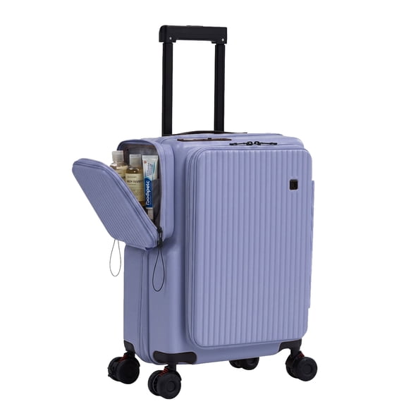 TABU Carry On Luggage with Side Bag, Front Opening Suitcase with Cup Holder & Phone Mount, USB & Type-C Port, TSA Lock, Phone Mount, Purple