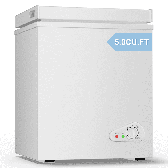 TABU Chest Freezer, 5.0 Cu Ft Deep Freezer with Adjustable Temperature, Compact Freezer with Top Open Door (White)
