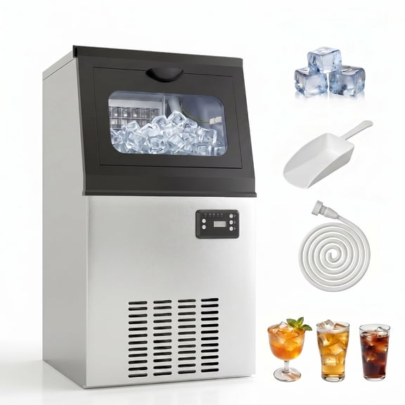TABU Commercial Ice Maker Machine 80lbs/24H, Freestanding/Built-in Ice Maker with 20lbs Ice Storage Capacity,Stainless Steel with Auto Clean
