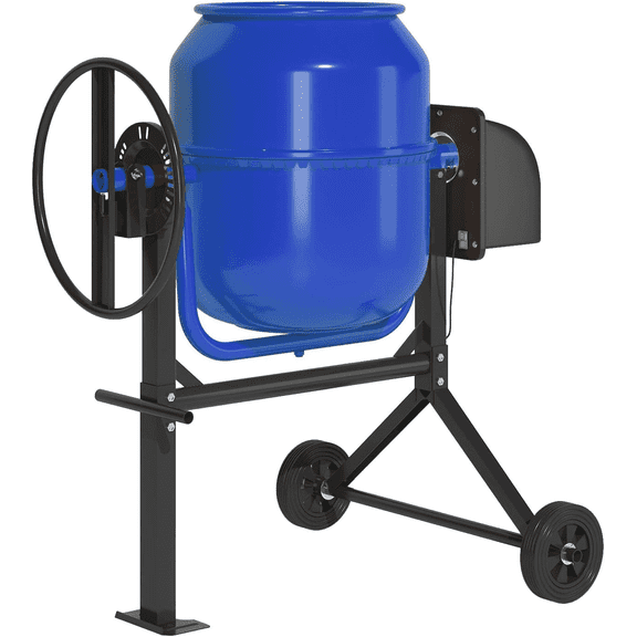 TABU Electric Cement Mixer,5.0 Cu ft Freestanding Concrete Mixer with Wheels for Stucco/Seeds(Blue)