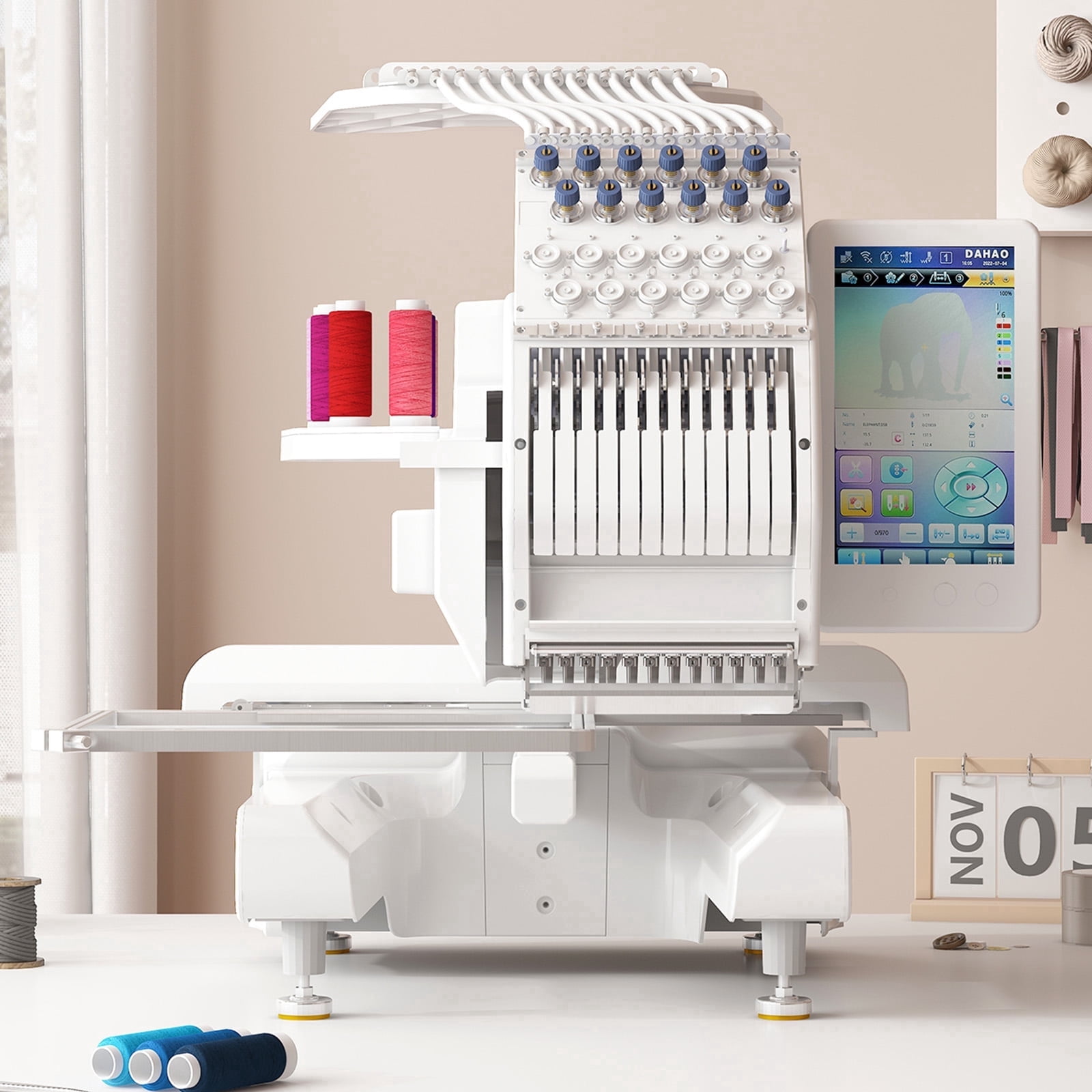 TABU Embroidery Machine with 12 Needles, 1000SPM Max Speed, Touch Screen, 8"x12" Large Embroidery Area, for Flat, Hat, T-shirt and more