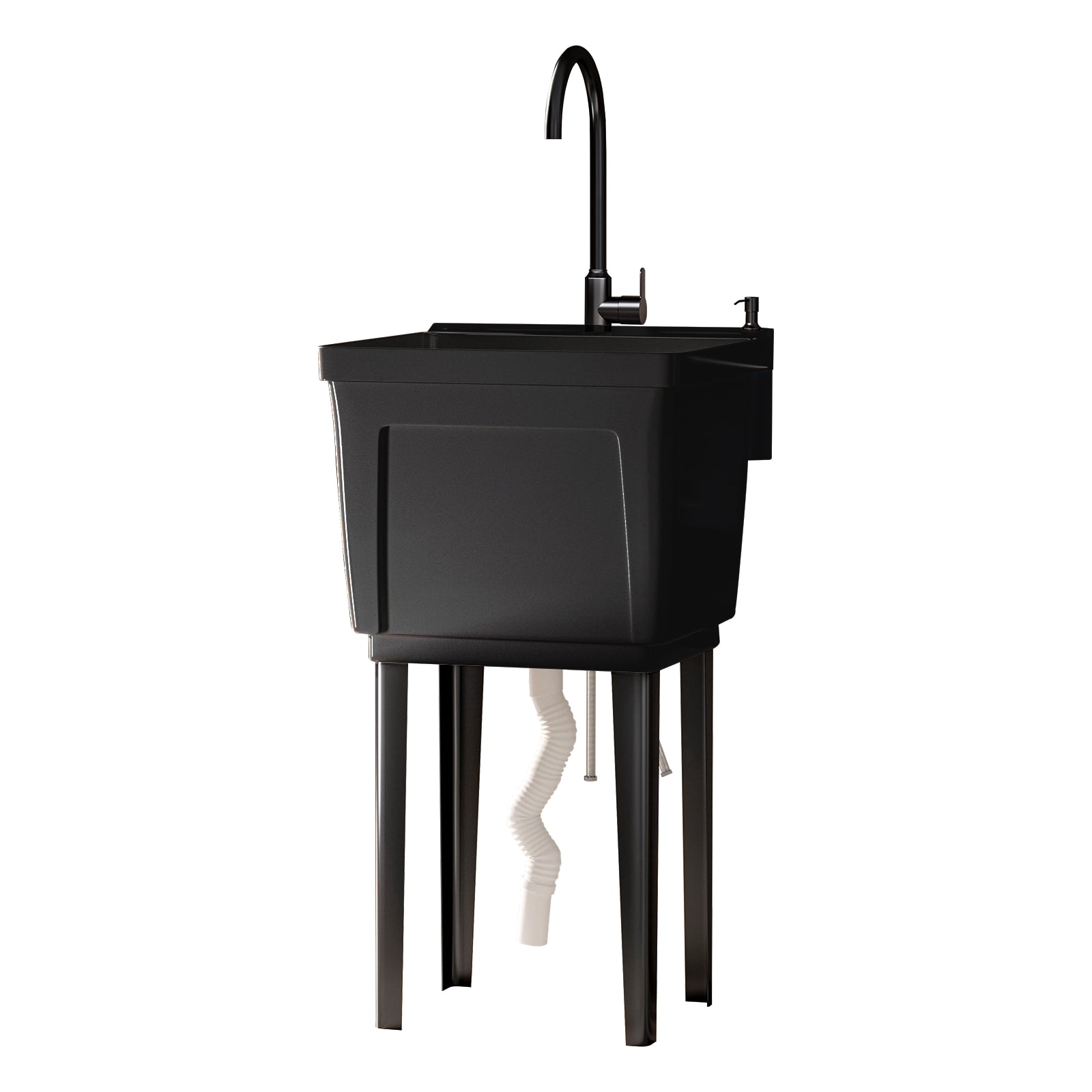 TABU Freestanding Utility Sink Laundry Tub, with Stainless Steel Faucet, Black