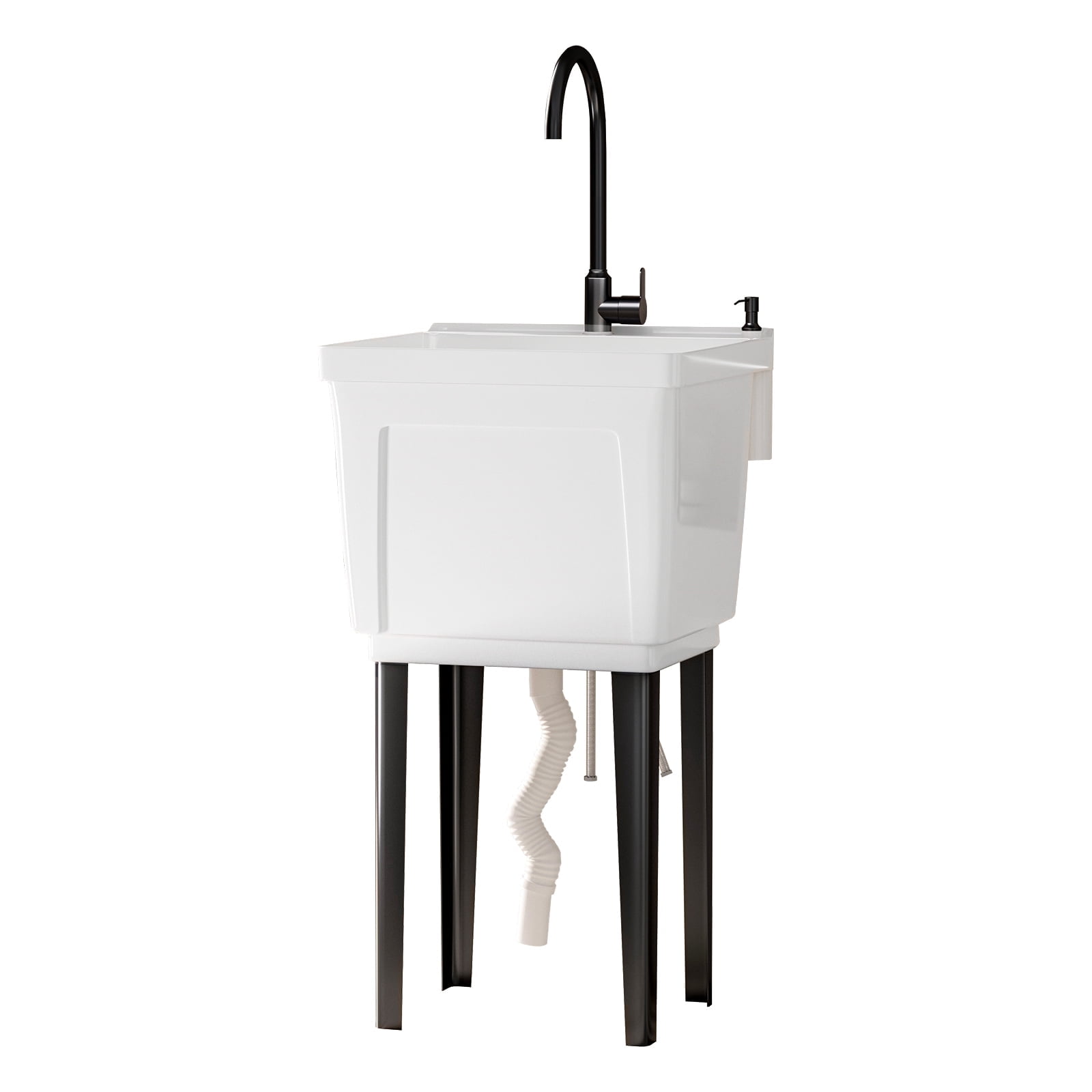 TABU Freestanding Utility Sink Laundry Tub, with Stainless Steel Faucet, White