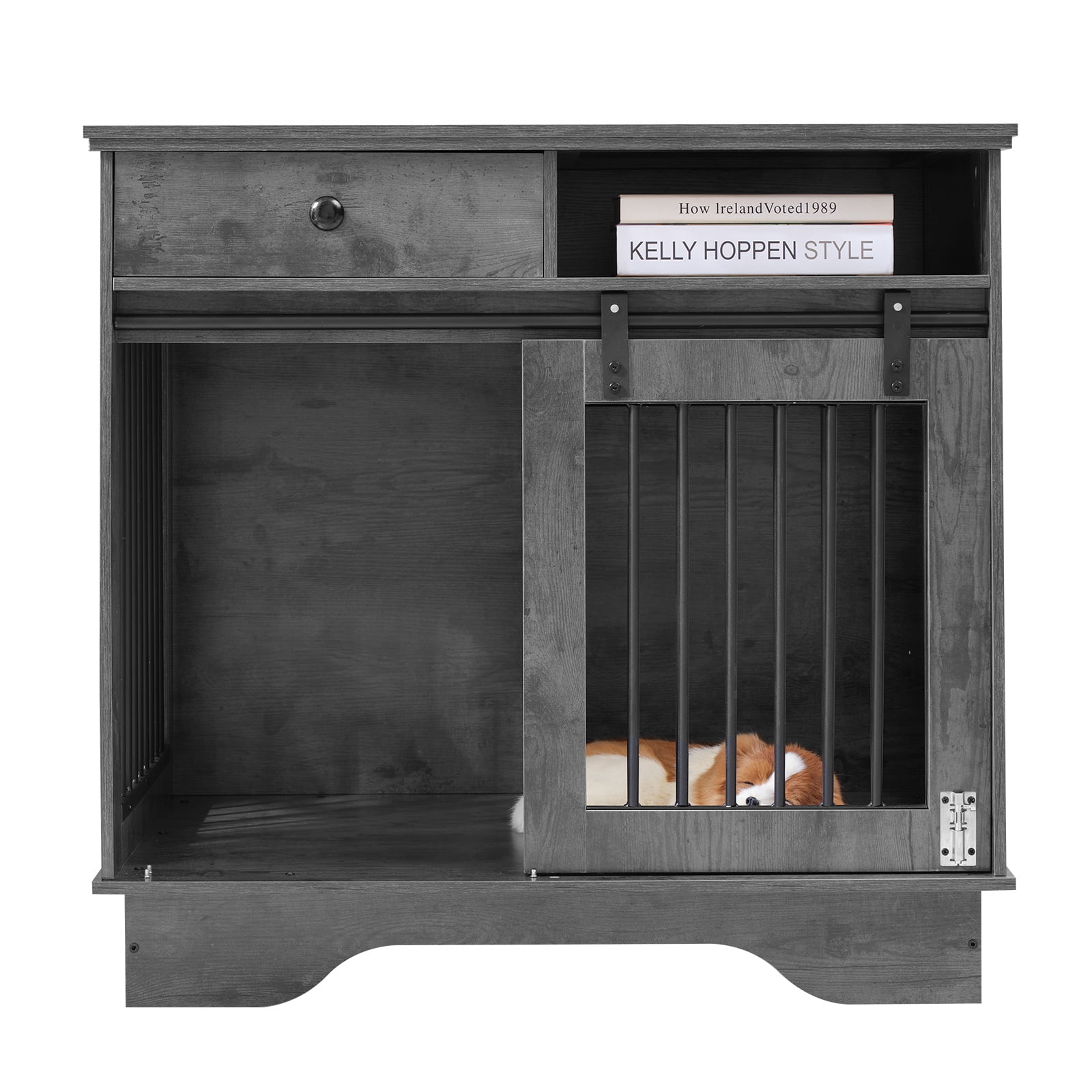 View of TABU Wooden Dog Crate, 35 Inch Indoor Dog Kennel with Storage Drawers ...