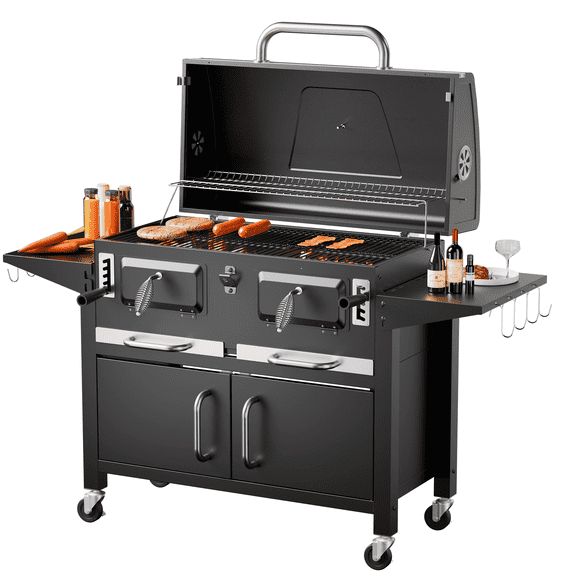 TABU Large Portable BBQ Charcoal Grill, 50" Deluxe Smoker Barbecue with Wheels & Thermometer for Outdoor, Picnic Camping,Patio,Backyard