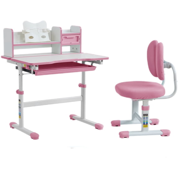 TABU Kids Desk for Girls, Kids Desk and Chair Set with Board, Student's Study Computer Work Station, Writing Table with Hutch and Storage Shelves, Pink