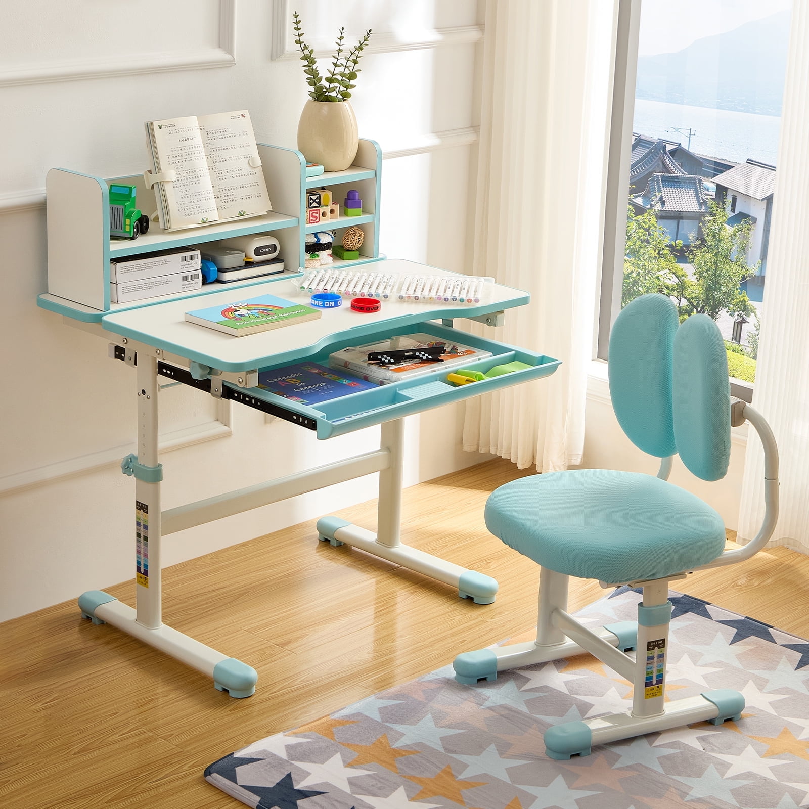 TABU Kids Desk and Chair Set,Height Adjustable Children Study Table and ...