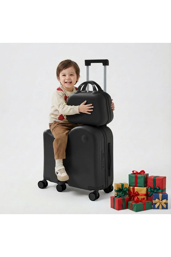 Kids Ride on Luggage with Handbag, Hardshell Suitcase with 6-Spinner Wheels,Hidden Cup Holder,Foldable Pedal,Black