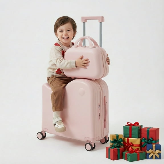 TABU Kids Ride on Luggage with Handbag, Hardshell Suitcase with 6-Spinner Wheels,Hidden Cup Holder,Foldable Pedal,Pink