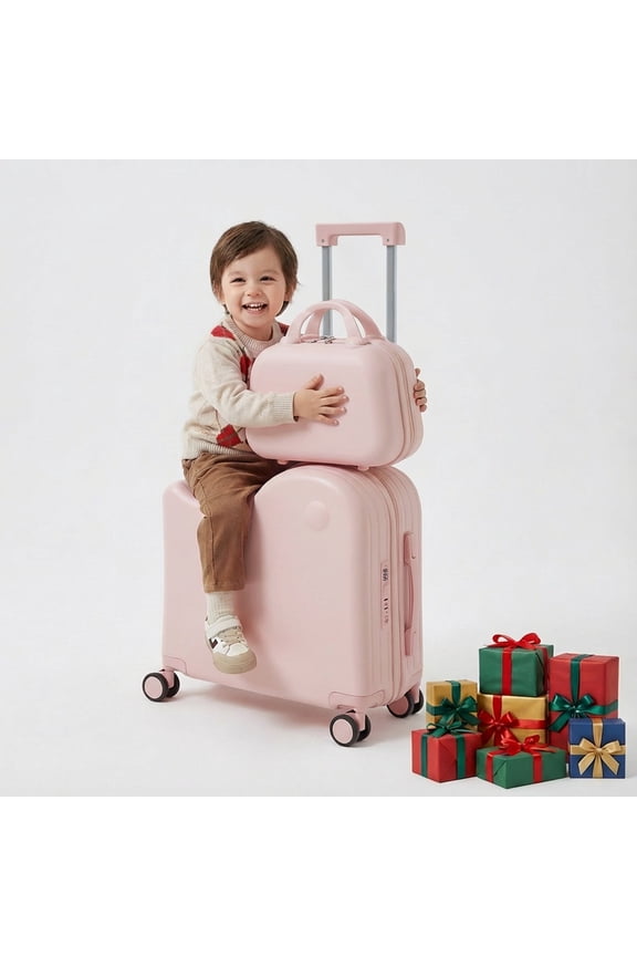 Kids Ride on Luggage with Handbag, Hardshell Suitcase with 6-Spinner Wheels,Hidden Cup Holder,Foldable Pedal,Pink