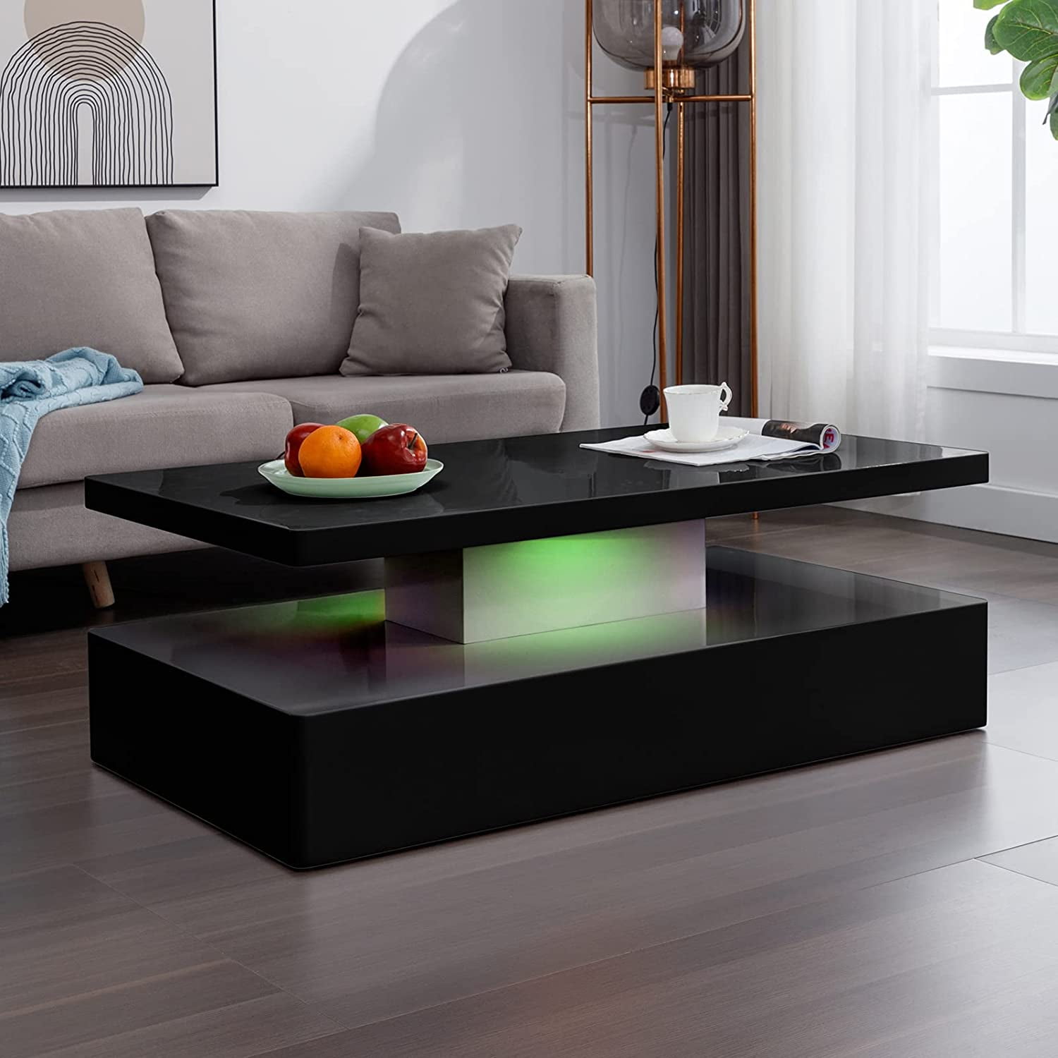 TABU Modern Led Coffee Table for Living Room, Tempered Glass Coffee