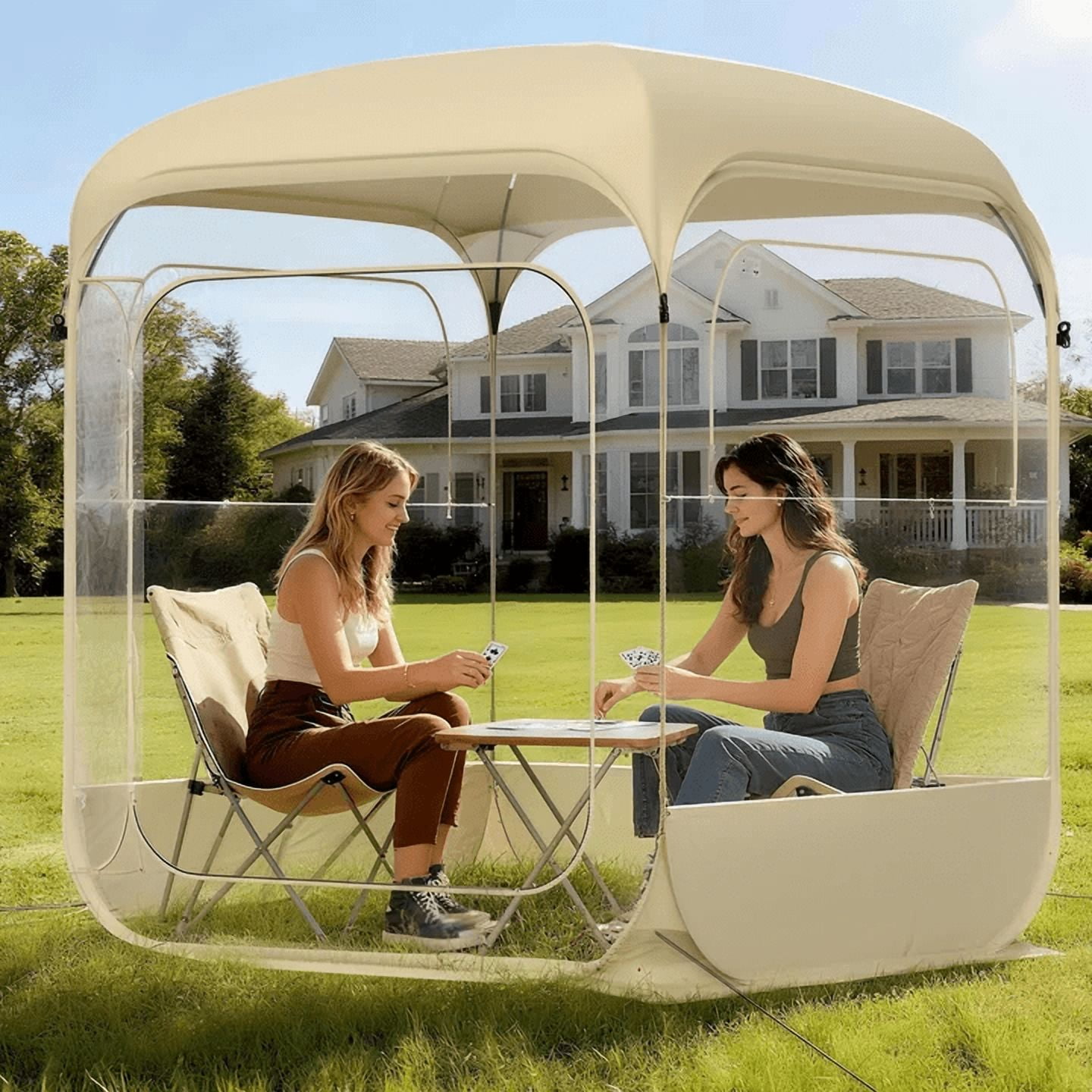 TABU Pop Up Bubble Tent, 6 x 6 ft Sports Tent for 4-5 People, Portable Weatherproof Clear Tent with Top Cover