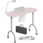 TABU Portable Folding Manicure Nail Table Station with Dust Collector Fan and Magnifying Glass Lamp,Pink