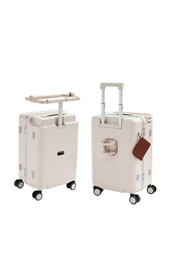 Ride-On Suitcase for Kids with Seat, Carry-On Luggage with Computer Hook, 360° Lockable Spinner and TSA Lock, Brown