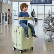 TABU Ride-On Suitcase for Kids with Seat, Carry-On Luggage with Computer Hook, 360  Lockable Spinner and TSA Lock, White