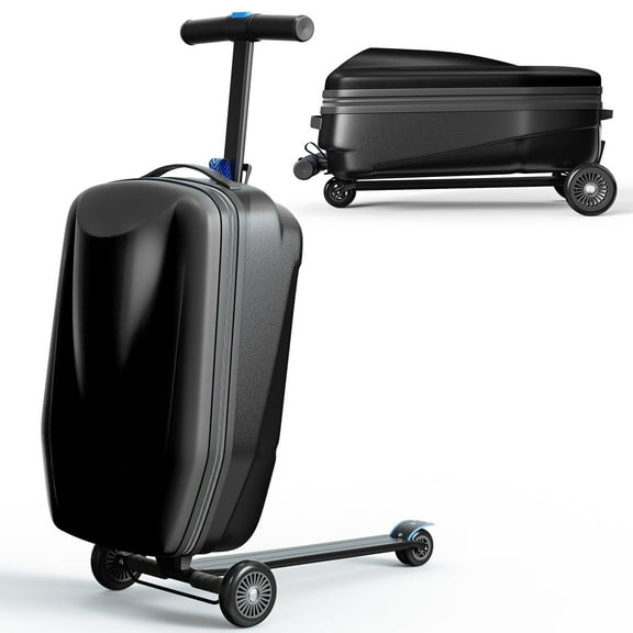 TABU Scooter Luggage for Kids & Adults, Carry on Luggage with Wheels for Kids Ages 6-15,Black