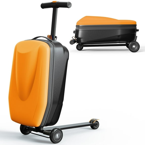 TABU Scooter Luggage for Kids & Adults, Carry on Luggage with Wheels for Kids Ages 6-15,Orange
