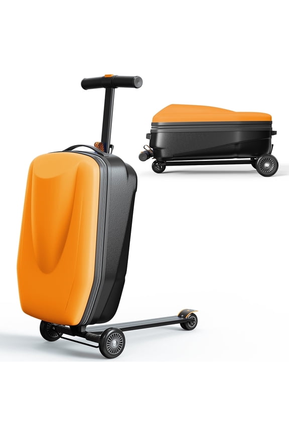 Scooter Luggage for Kids & Adults, Carry on Luggage with Wheels for Kids Ages 6-15,Orange