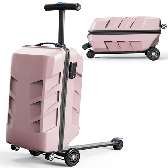 TABU Scooter Luggage for Kids & Adults, Carry on Luggage with Wheels for Kids Ages 6-15,Rose Gold