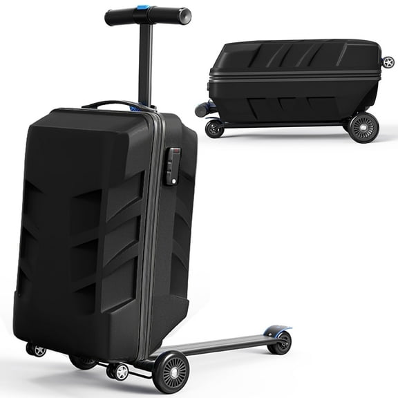 TABU Scooter Luggage for Kids & Adults, Ride on Suitcase with Wheels for Kids Ages 6-15,Black