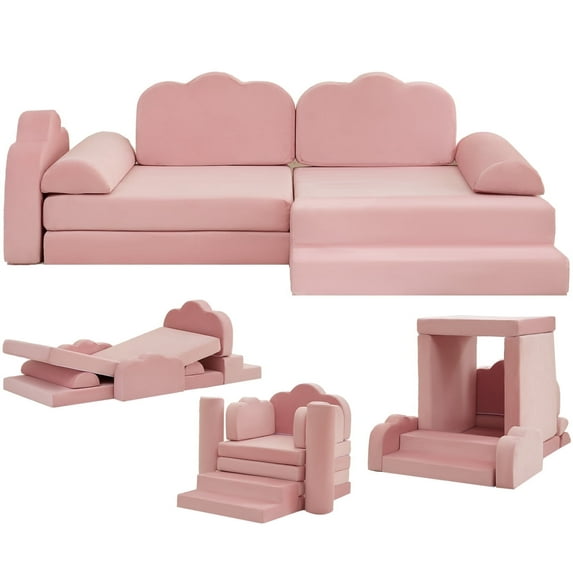TABU 10Pcs Kids Modular Couch,Toddler Sofa,Floor Couch for Boys &Girls,Kids Playroom Furniture,Pink