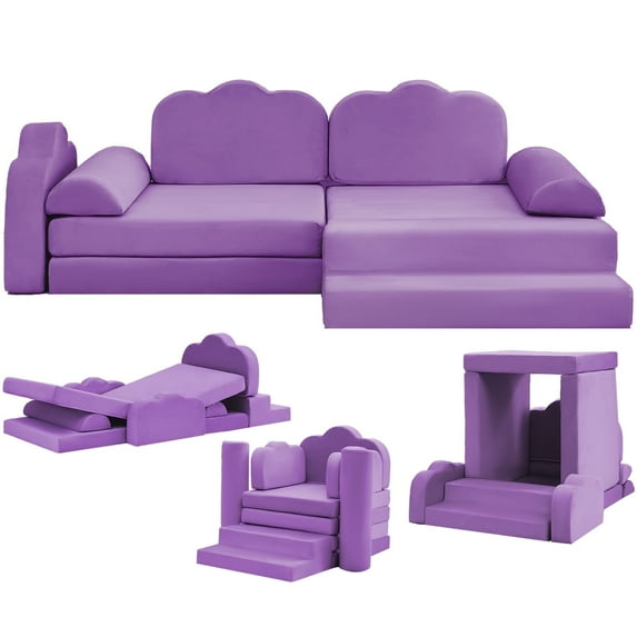 TABU 10Pcs Kids Modular Couch,Toddler Sofa,Floor Couch for Boys &Girls,Kids Playroom Furniture,Purple