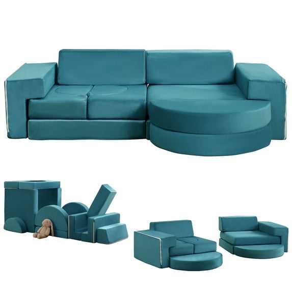 TABU 13Pcs Kids Modular Couch,Toddler Sofa,Floor Couch for Boys &Girls,Kids Playroom Furniture,Blue