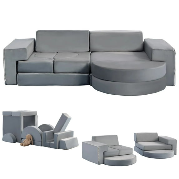 TABU 13Pcs Kids Modular Couch,Toddler Sofa,Floor Couch for Boys &Girls,Kids Playroom Furniture,Gray