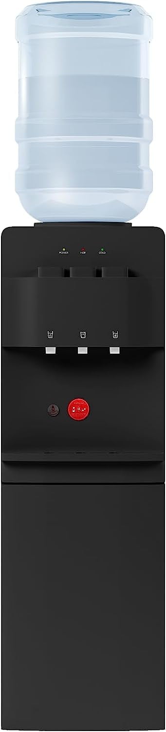 Tabu Bottom Loading Water Cooler Dispenser - Hot & Cold Water With Anti-Scald Design, Storage Cabinet, Child Lock - Holds 3 Or 5 Gallon Bottles (Black)