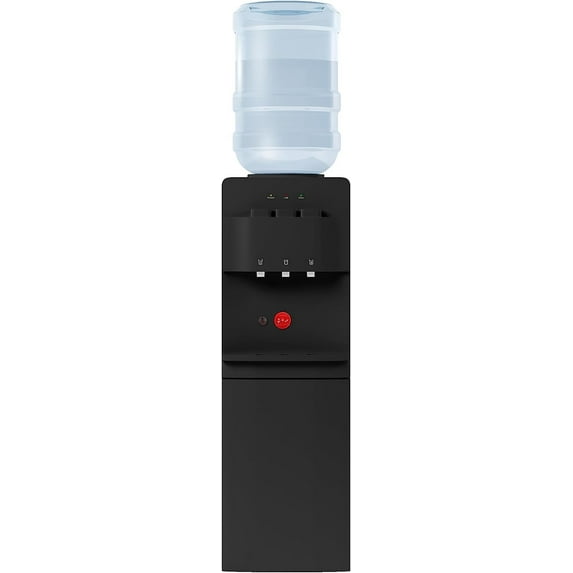 TABU Top Loading Water Cooler Dispenser, Holds 3 or 5 Gallon Bottle, Storage Cabinet and Child Safety Lock (Black)