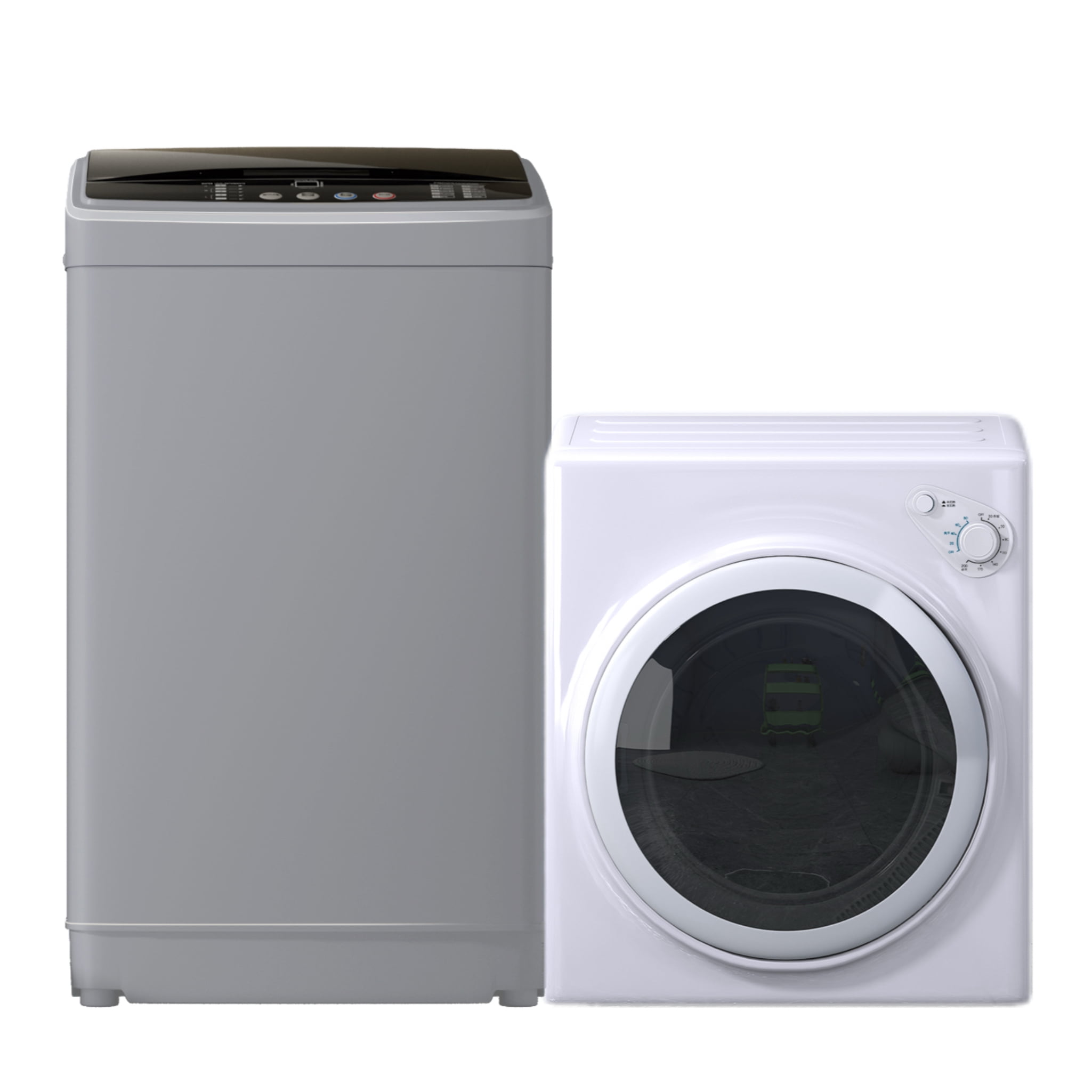 TABU Portable Washer and Dryer Set, 19lbs Full Automatic Washing Machine with Drain Pump and 13lbs Portable Dryer (Gray&White)