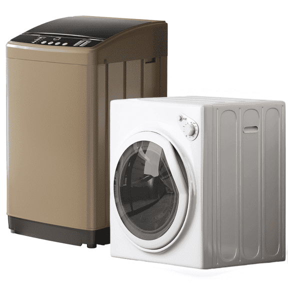 TABU Washer and Dryer Set, 19lbs Full Automatic Washing Machine with Drain Pump and 13.1lbs Portable Dryer (Brown&White)