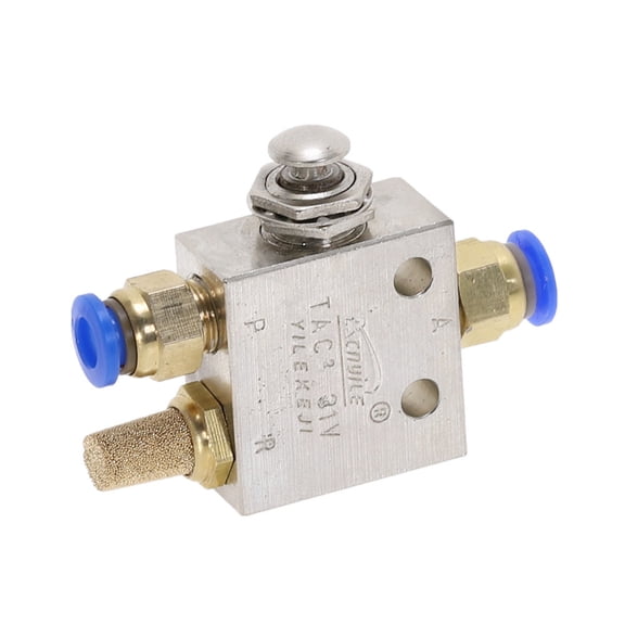 TAC2-31P 1/8" Male thread 2 Position 3 Way Metal Push Button Switch Mechanical Valve Pneumatic Exhaust valve w Fittings