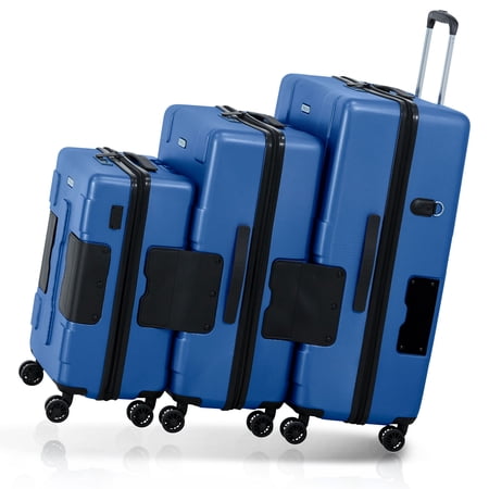 TACH V3.1 Lightweight 3pc Hardside Luggage Suitcase Set w/Charge Port, Blue