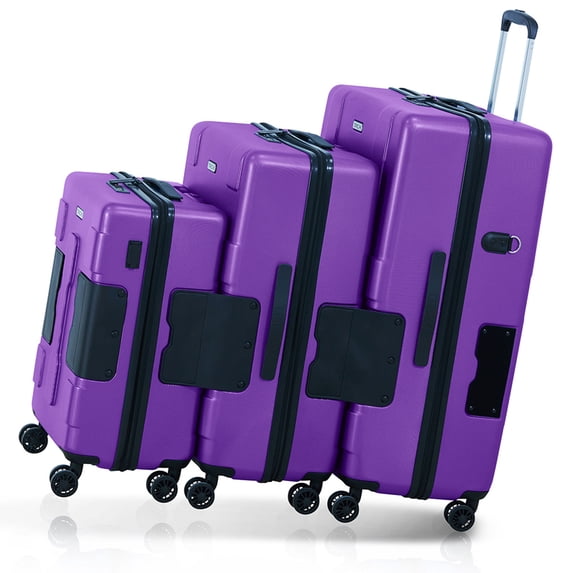 TACH V3 Connectable Hardside Spinner Suitcase Luggage Bags, 3 Piece Set, Purple