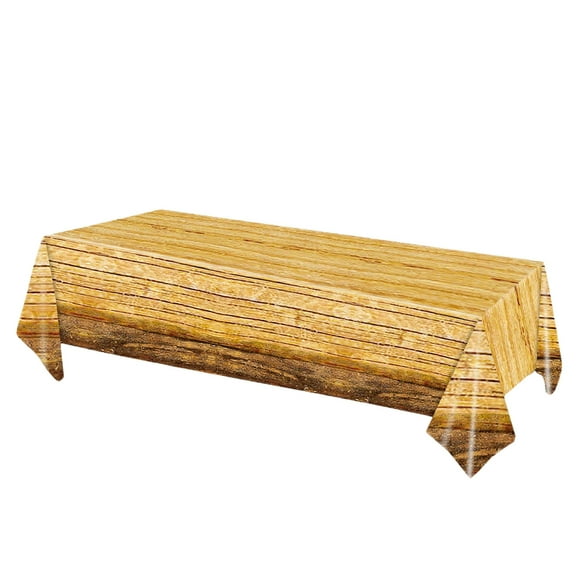 TACILIP 1 Pack Wood Grain Plastic Tablecloth 54 x 108 in Rustics Wood Tablecloth for Rectangular Table for Cowboy Western Barn Birthday Babys Shower Partys Supplies, Fall Decorations for Home
