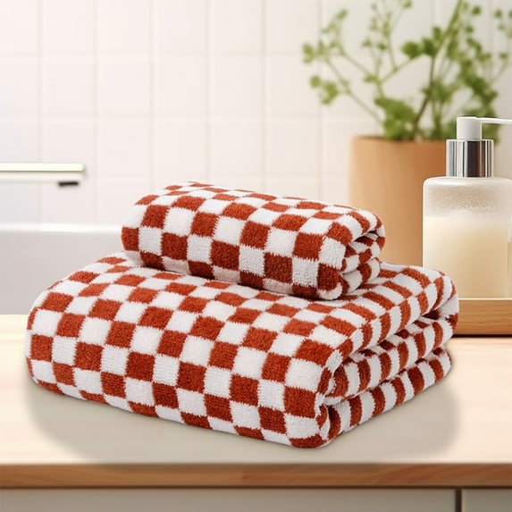 TACILIP 29.53x13.78in Checkerboard Grids Velvet Bath Towel Thickening Does Not Lose Hair Bibulous Big Bath Towel for Home Use 1pc Hand Towels, Gifts for Her