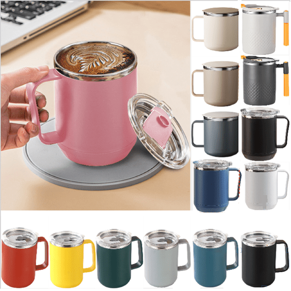 16.91oz Coffee Mug with Handle and Lid, Portable Double Layer Stainless Steel Mug for Family, Travel Coffee Cup Thermal Cup for Home and Office, Birthday Gifts