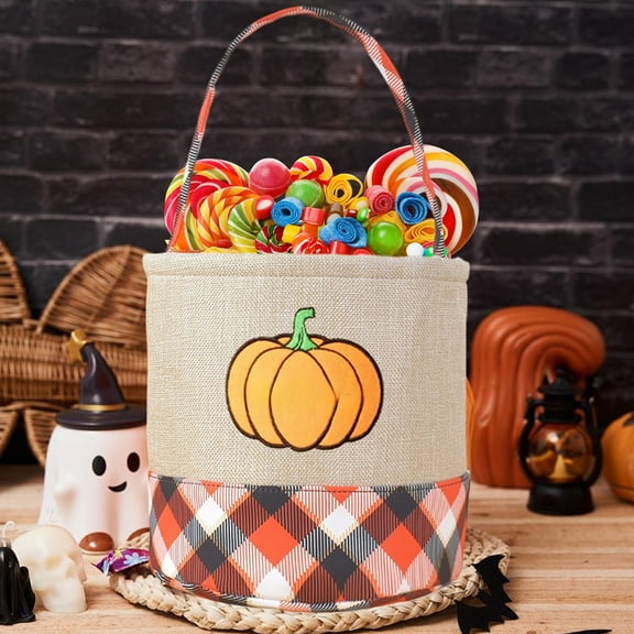 TACILIP Embroidered Halloween Theme Pumpkin Ghost Imitation Linen Storage Basket Shopping Mall Indoor and Outdoor Decoration, Organization and Storage
