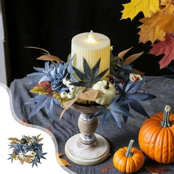 TACILIP Fall Decor, Thanksgiving Halloween Pumpkin Maple Leaf Berry Candle Holders Scented Wreath Decorative Ring Decorative Items Table Decorations, Gifts for Men