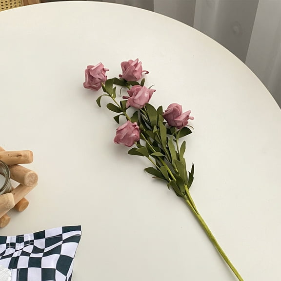 TACILIP Faux Flowers Vintage 5 Rolled Roses Bouquet Foam Faux Flower Bouquet Home Decor Arrangement Wedding Decoration Faux Roses, Spring Decor