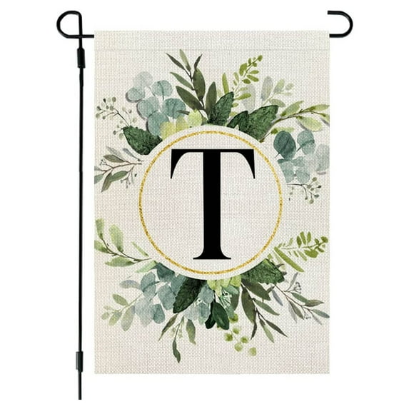 TACILIP Flags, Ins Style, 26 Letters+green Plant Printing, Flax Garden Flag, First Letter Of Surname, Hanging Flag At The Gate Of Courtyard, Gardening Gifts