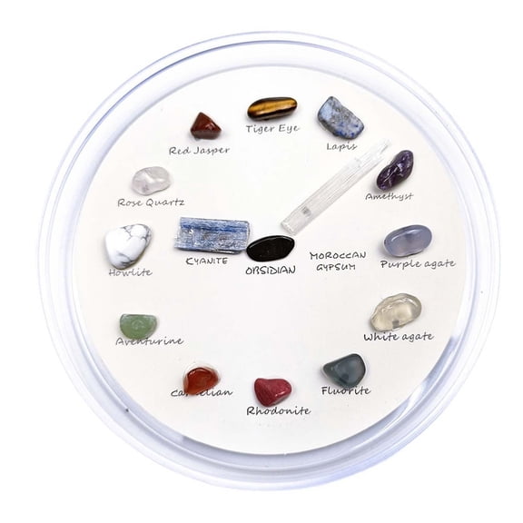 TACILIP Gifts for Family, Natural Crystal Agate Stone 15 Kinds Of Specimens Alarm Clock Table Shape Geology Teaching Materials, Room Decor, 1PC