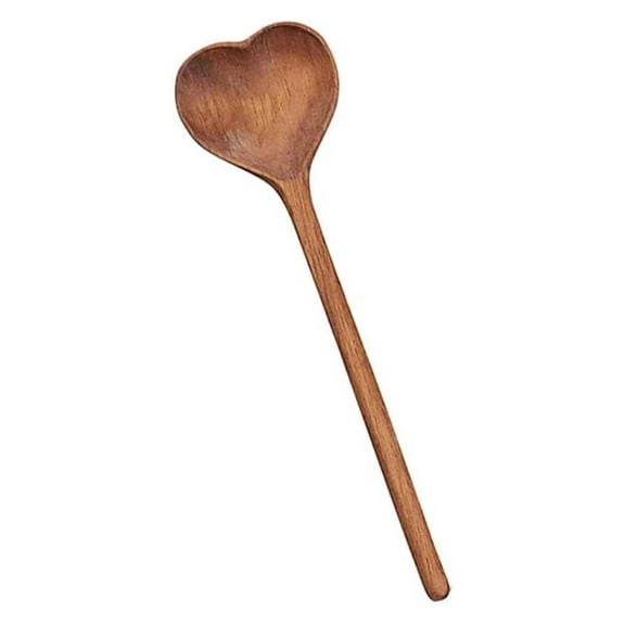 TACILIP Heart Shaped Wooden Spoon Wooden Heart Spoon Long Handle Coffee Spoon Coffee Stirring Spoon Serving Mixing Spoon for Cooking, Gifts for Mom